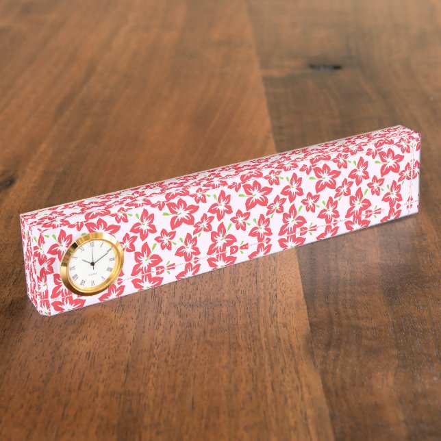 Red Hibiscus, Red Flowers, Pattern Of Flowers Desk Name Plate (Side)