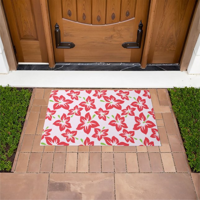 Red Hibiscus, Red Flowers, Pattern Of Flowers Doormat (Outdoor)