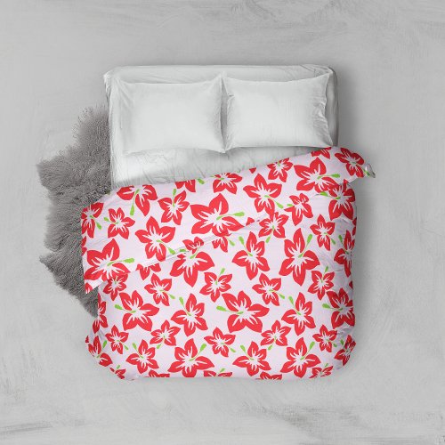 Red Hibiscus Red Flowers Pattern Of Flowers Duvet Cover