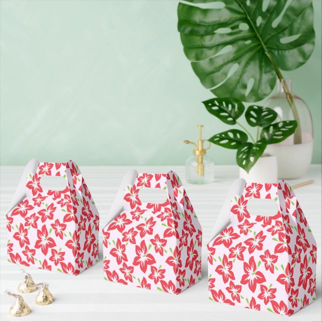 Red Hibiscus, Red Flowers, Pattern Of Flowers Favor Boxes (Multiple)