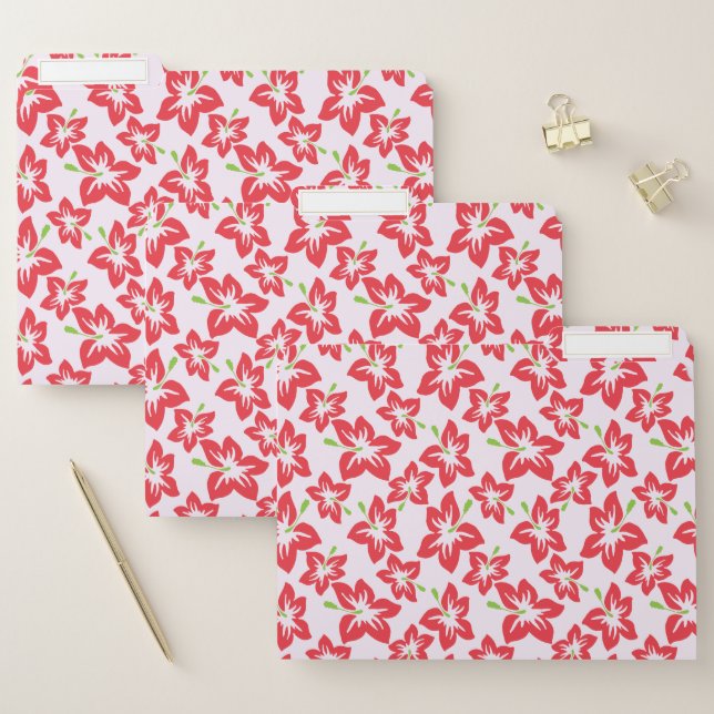 Red Hibiscus, Red Flowers, Pattern Of Flowers File Folder (Set)