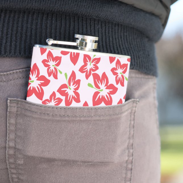 Red Hibiscus, Red Flowers, Pattern Of Flowers Flask (In Situ)