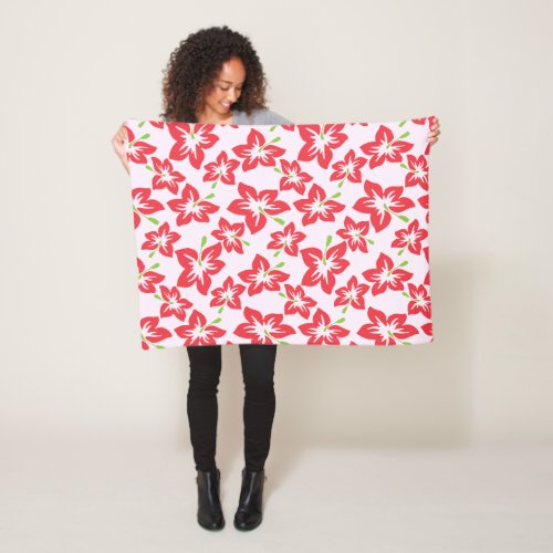 Red Hibiscus Red Flowers Pattern Of Flowers Fleece Blanket