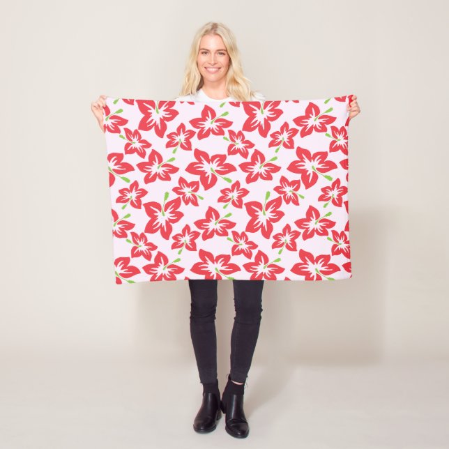 Red Hibiscus, Red Flowers, Pattern Of Flowers Fleece Blanket (In Situ)