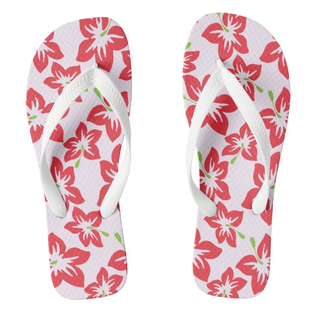 Red Hibiscus, Red Flowers, Pattern Of Flowers Flip Flops (Footbed)