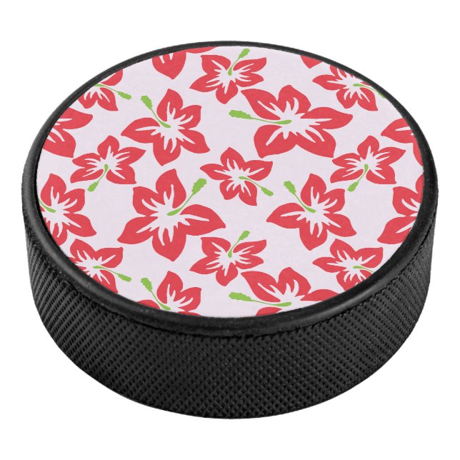 Red Hibiscus, Red Flowers, Pattern Of Flowers Hockey Puck (3/4)