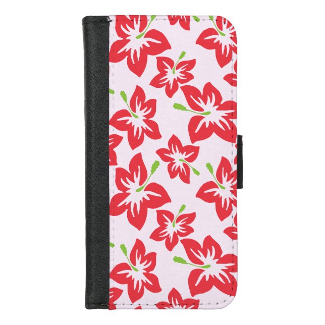 Red Hibiscus, Red Flowers, Pattern Of Flowers iPhone Wallet Case (Front)