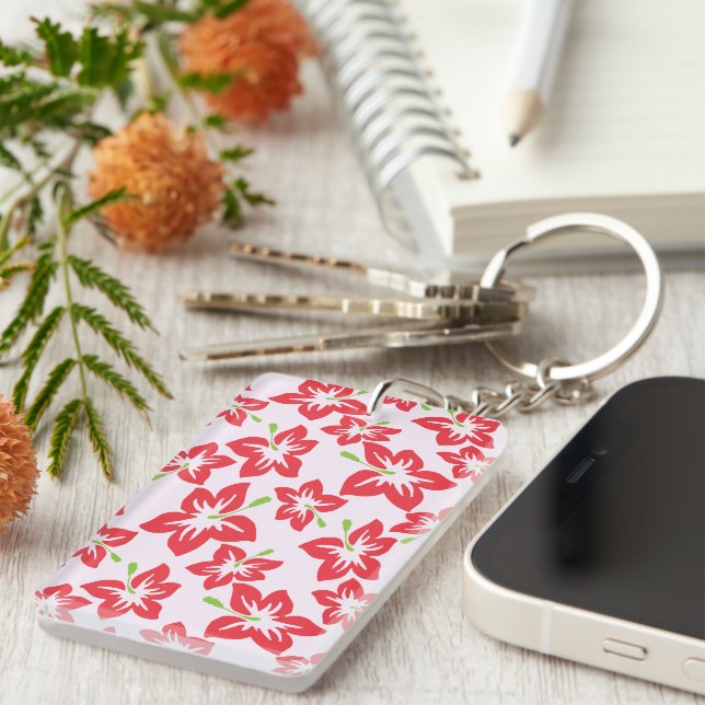 Red Hibiscus, Red Flowers, Pattern Of Flowers Keychain (Front Right)