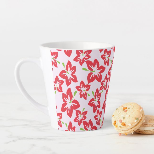 Red Hibiscus, Red Flowers, Pattern Of Flowers Latte Mug (In Situ)