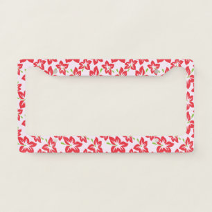 Red Hibiscus, Red Flowers, Pattern Of Flowers License Plate Frame