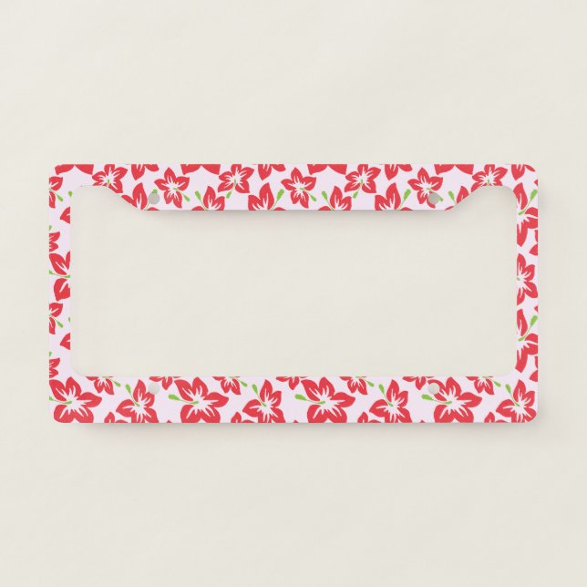 Red Hibiscus, Red Flowers, Pattern Of Flowers License Plate Frame (Front)