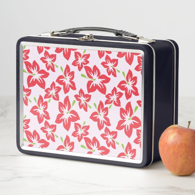 Red Hibiscus, Red Flowers, Pattern Of Flowers Metal Lunch Box (In Situ)