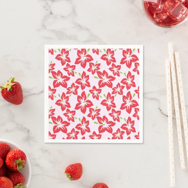 Red Hibiscus, Red Flowers, Pattern Of Flowers Napkins (Insitu)