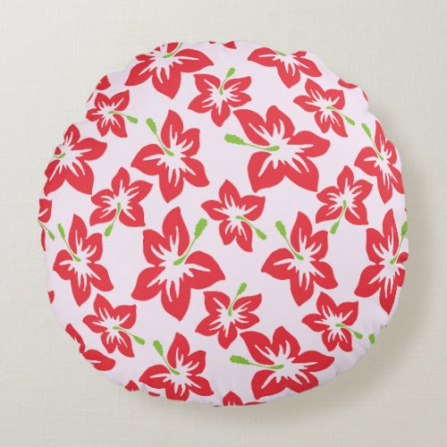 Red Hibiscus Red Flowers Pattern Of Flowers Round Pillow