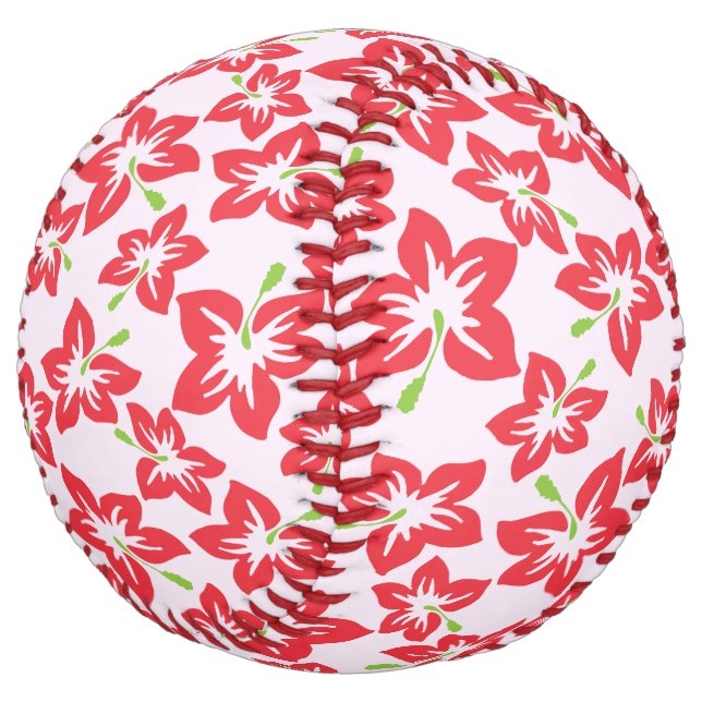 Red Hibiscus, Red Flowers, Pattern Of Flowers Softball (Angled)
