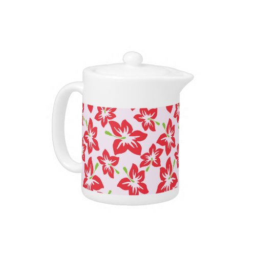 Red Hibiscus Red Flowers Pattern Of Flowers Teapot