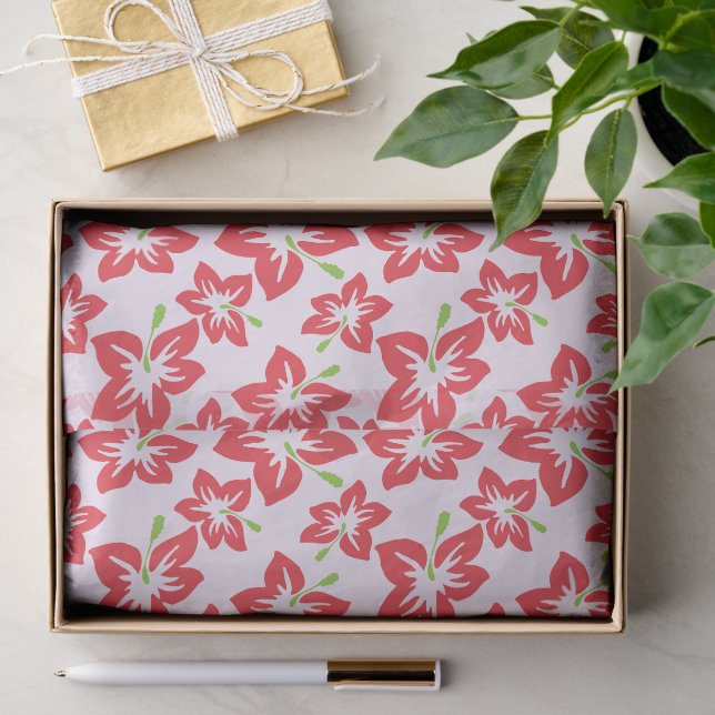 Red Hibiscus, Red Flowers, Pattern Of Flowers Tissue Paper (Gift)