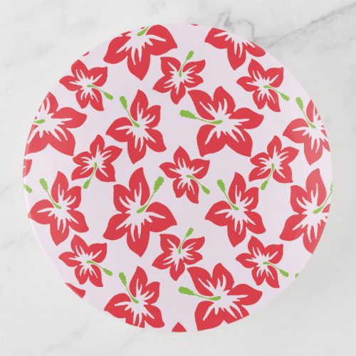 Red Hibiscus Red Flowers Pattern Of Flowers Trinket Tray