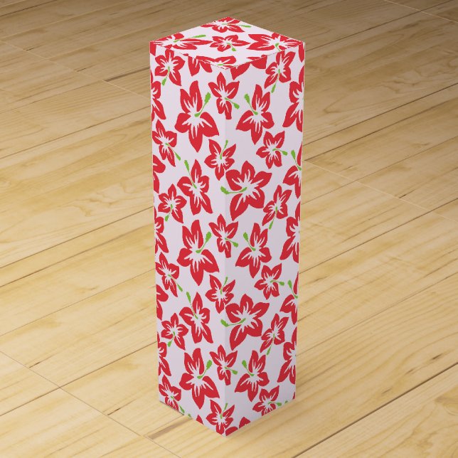 Red Hibiscus, Red Flowers, Pattern Of Flowers Wine Box (Front)