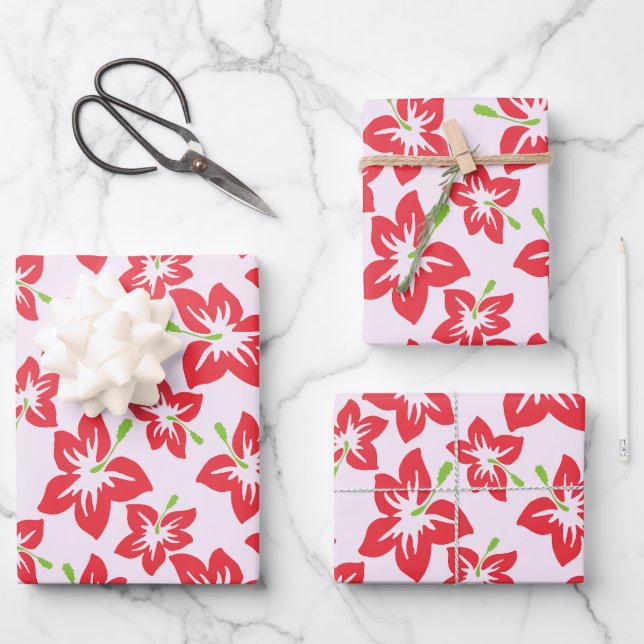 Red Hibiscus, Red Flowers, Pattern Of Flowers Wrapping Paper Sheets (Front)