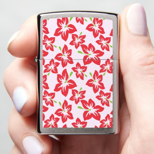 Red Hibiscus Red Flowers Pattern Of Flowers Zippo Lighter