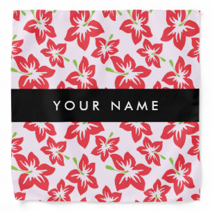 Red Hibiscus, Red Flowers, Your Name Bandana