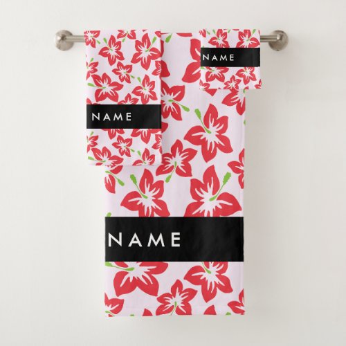 Red Hibiscus Red Flowers Your Name Bath Towel Set