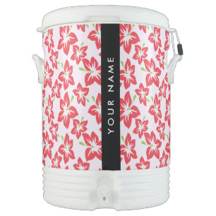 Red Hibiscus, Red Flowers, Your Name Beverage Cooler