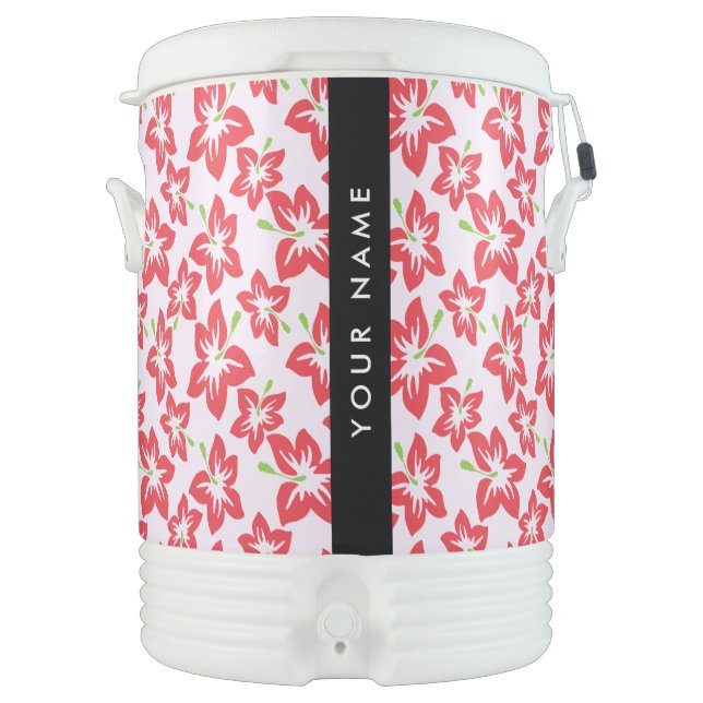 Red Hibiscus, Red Flowers, Your Name Beverage Cooler (Front)