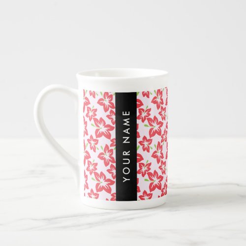 Red Hibiscus Red Flowers Your Name Bone China Mug