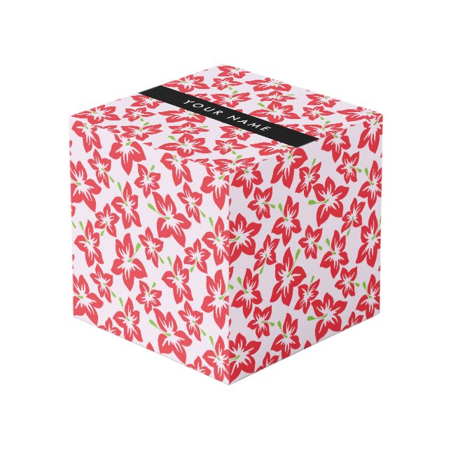 Red Hibiscus, Red Flowers, Your Name Cube (Front Angled)
