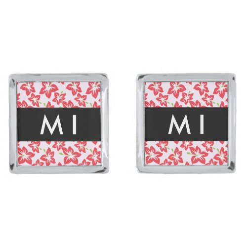 Red Hibiscus Red Flowers Your Name Cufflinks