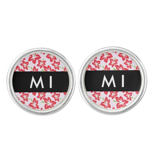 Red Hibiscus Red Flowers Your Name Cufflinks