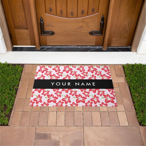 Red Hibiscus Red Flowers Your Name Doormat