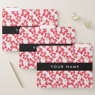 Red Hibiscus, Red Flowers, Your Name File Folder