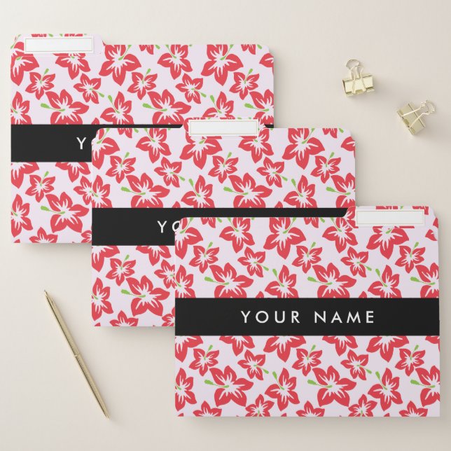 Red Hibiscus, Red Flowers, Your Name File Folder (Set)