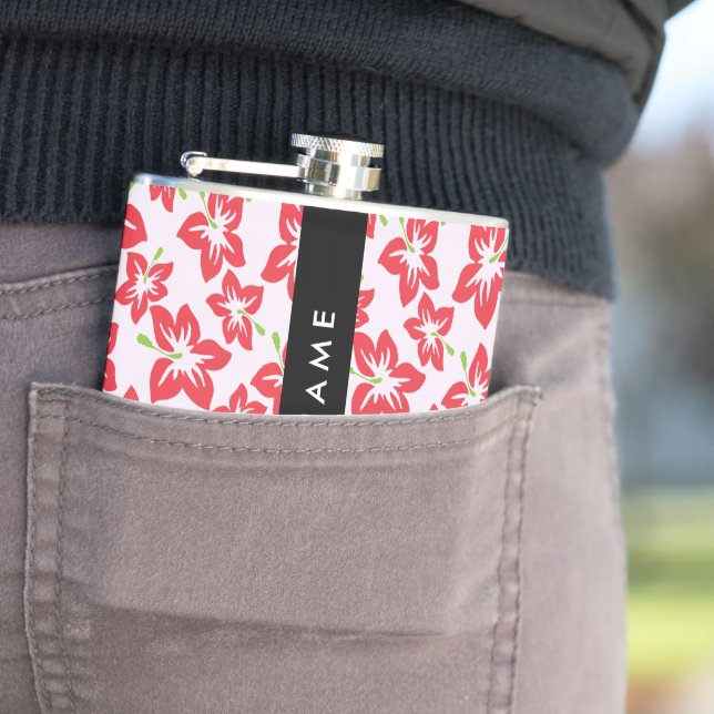Red Hibiscus, Red Flowers, Your Name Flask (In Situ)