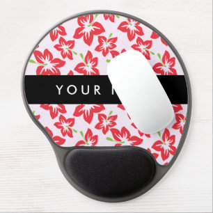 Red Hibiscus, Red Flowers, Your Name Gel Mouse Pad