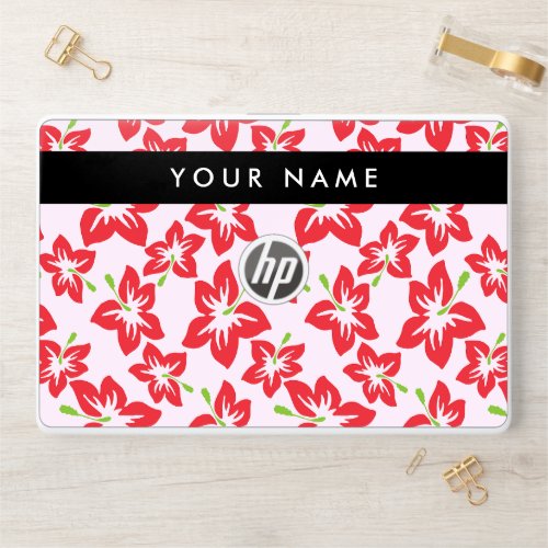 Red Hibiscus Red Flowers Your Name HP Laptop Skin