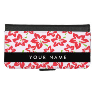 Red Hibiscus, Red Flowers, Your Name iPhone 8/7 Wallet Case