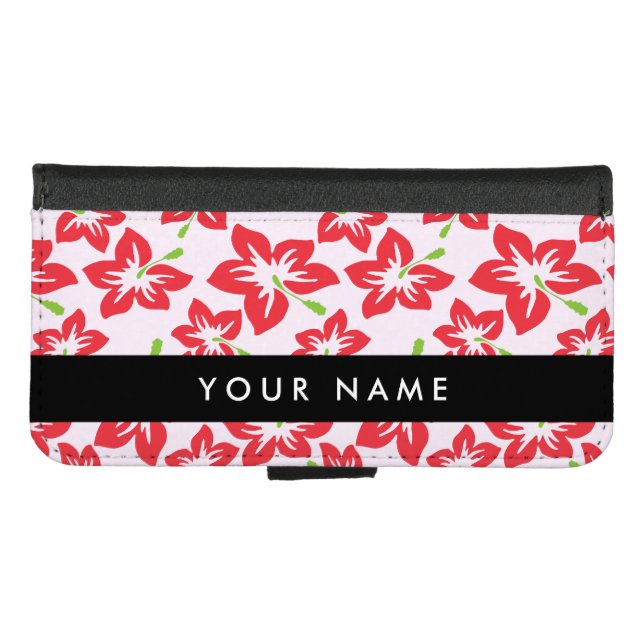 Red Hibiscus, Red Flowers, Your Name iPhone Wallet Case (Front (Horizontal))