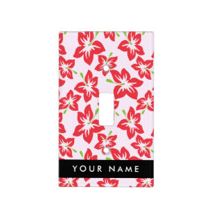 Red Hibiscus, Red Flowers, Your Name Light Switch Cover