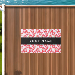 Red Hibiscus, Red Flowers, Your Name Outdoor Rug