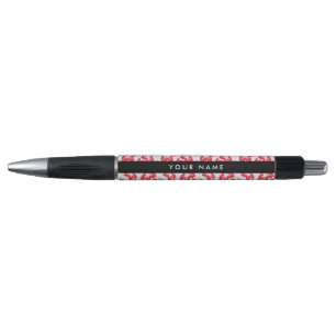 Red Hibiscus, Red Flowers, Your Name Pen