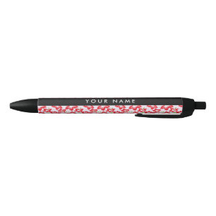 Red Hibiscus, Red Flowers, Your Name Pen