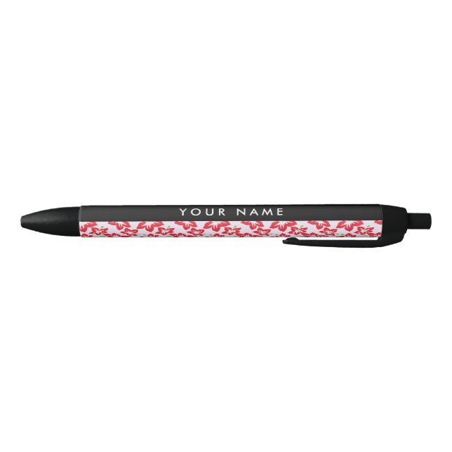 Red Hibiscus, Red Flowers, Your Name Pen (Bottom)