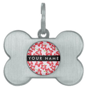 Red Hibiscus, Red Flowers, Your Name Pet ID Tag