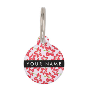 Red Hibiscus, Red Flowers, Your Name Pet ID Tag