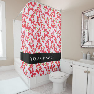 Red Hibiscus, Red Flowers, Your Name Shower Curtain