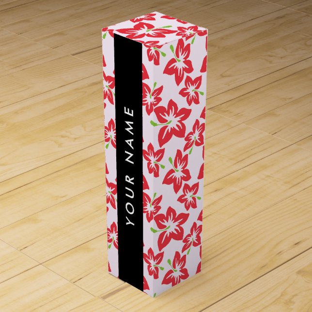 Red Hibiscus, Red Flowers, Your Name Wine Box (Front)